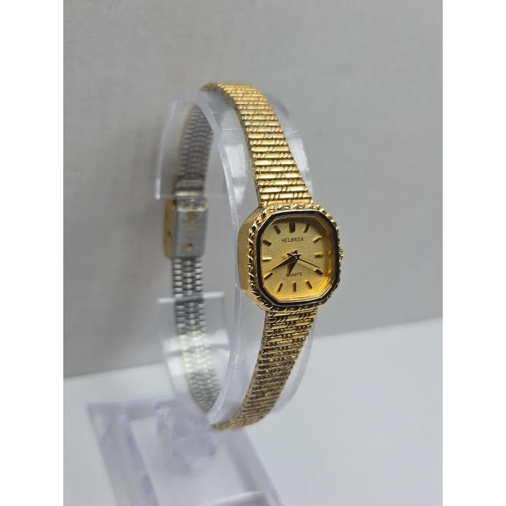 Vintage Helbros 25291 Womens Gold Tone Quartz Dress Watch Dainty New Battery